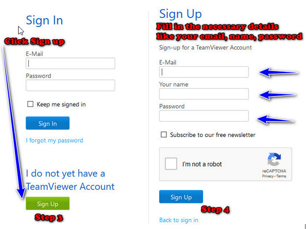 Sign up for a Teamviewer Account
