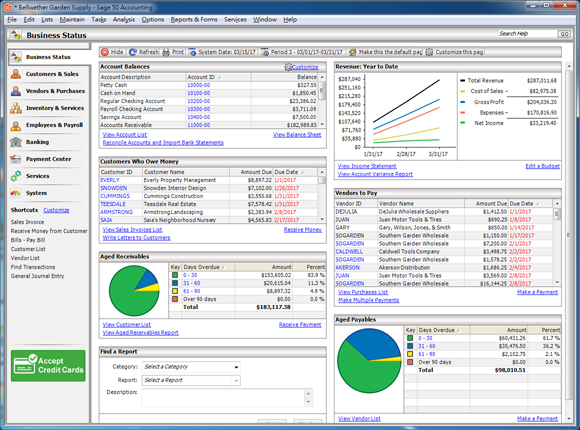 Sage 50 dashboard