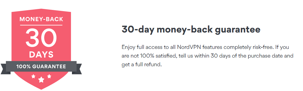 30 days money back guarantee of NordVPN