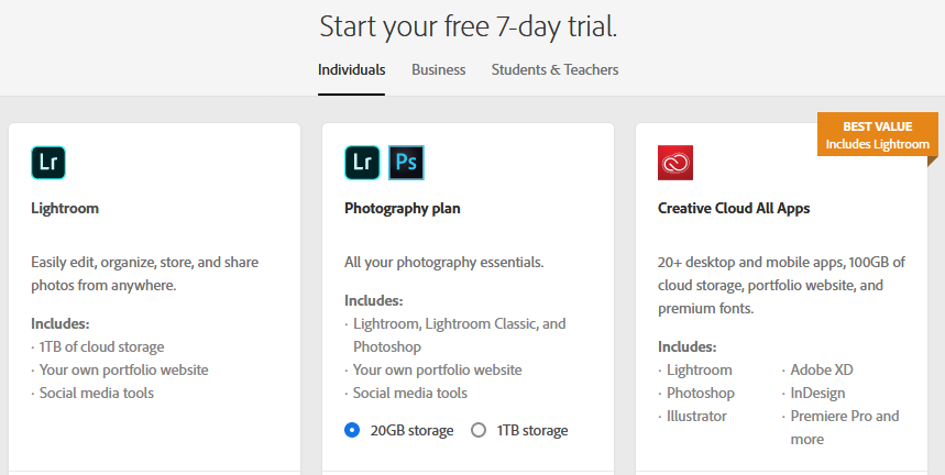Lightroom 7 day free trial
