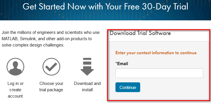 matlab free trial - sign up page