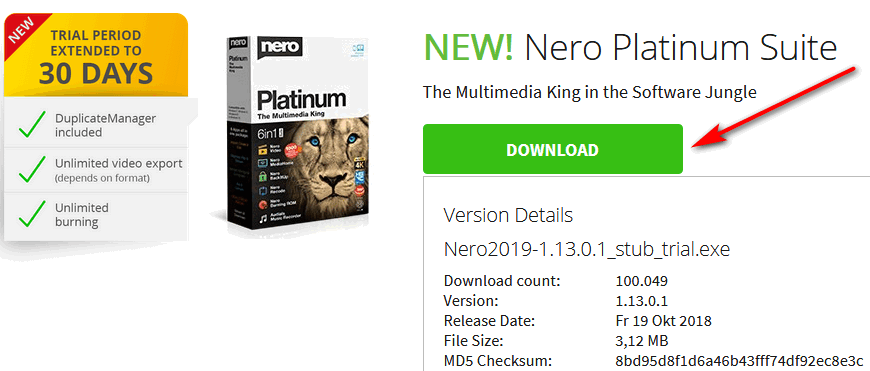 Download Nero free trial