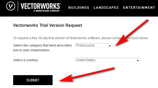Vectorworks free trial request form