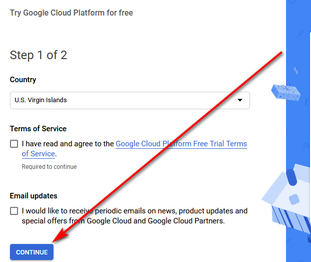 Google Cloud Platform free trial form