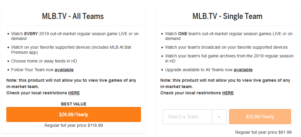 MLB TV cost