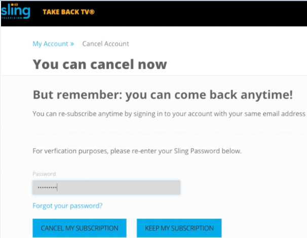 Cancel Sling TV free trial account